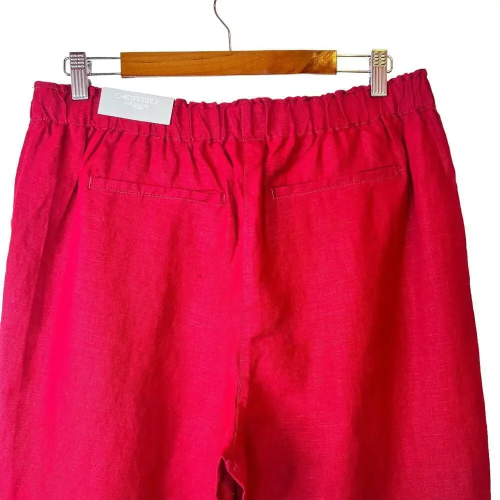 CHICO'S 100% Linen Shorts Tie-Front in Garnet Women's Size 2 = U.S. size 12